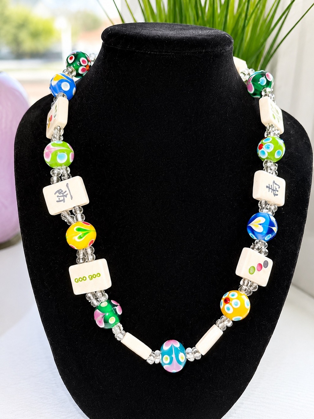 Colorful Beaded Statement Necklace | Mixed Glass & Tile Beads
